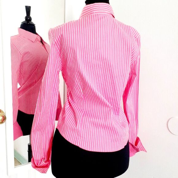 SOHO Jeans Pink White Stripes Cotton Blend LS Button-Up Shirt JR. Size L NWT - Picture 4 of 14